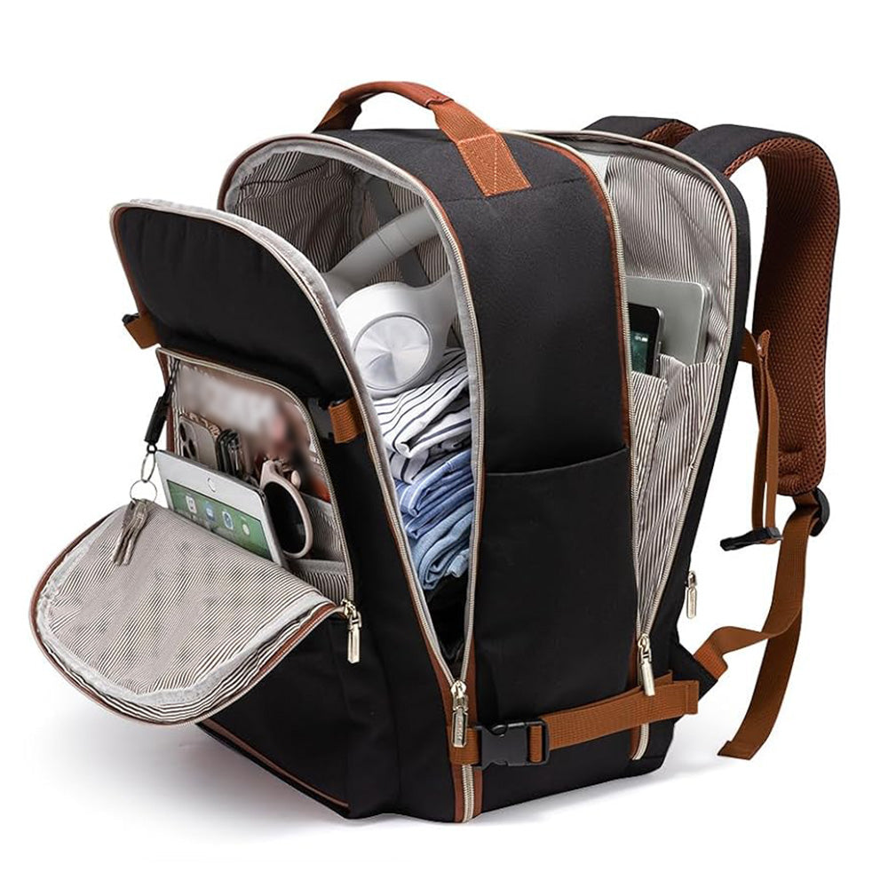 40L Travel Backpack for Men & Women Waterproof Carry-On Bag with 3 Storage Pockets Black