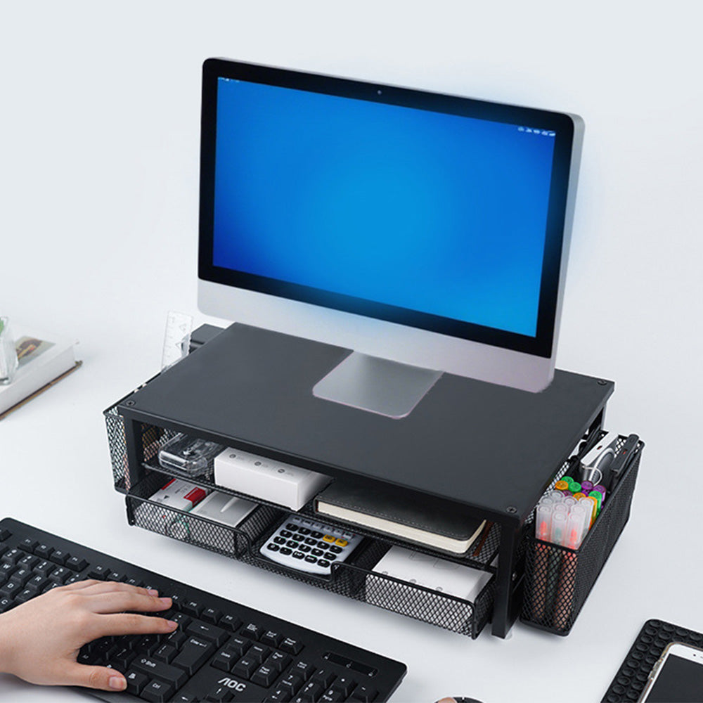 Desk Organizer Computer Monitor Stand Riser with Drawer and Pen Holders