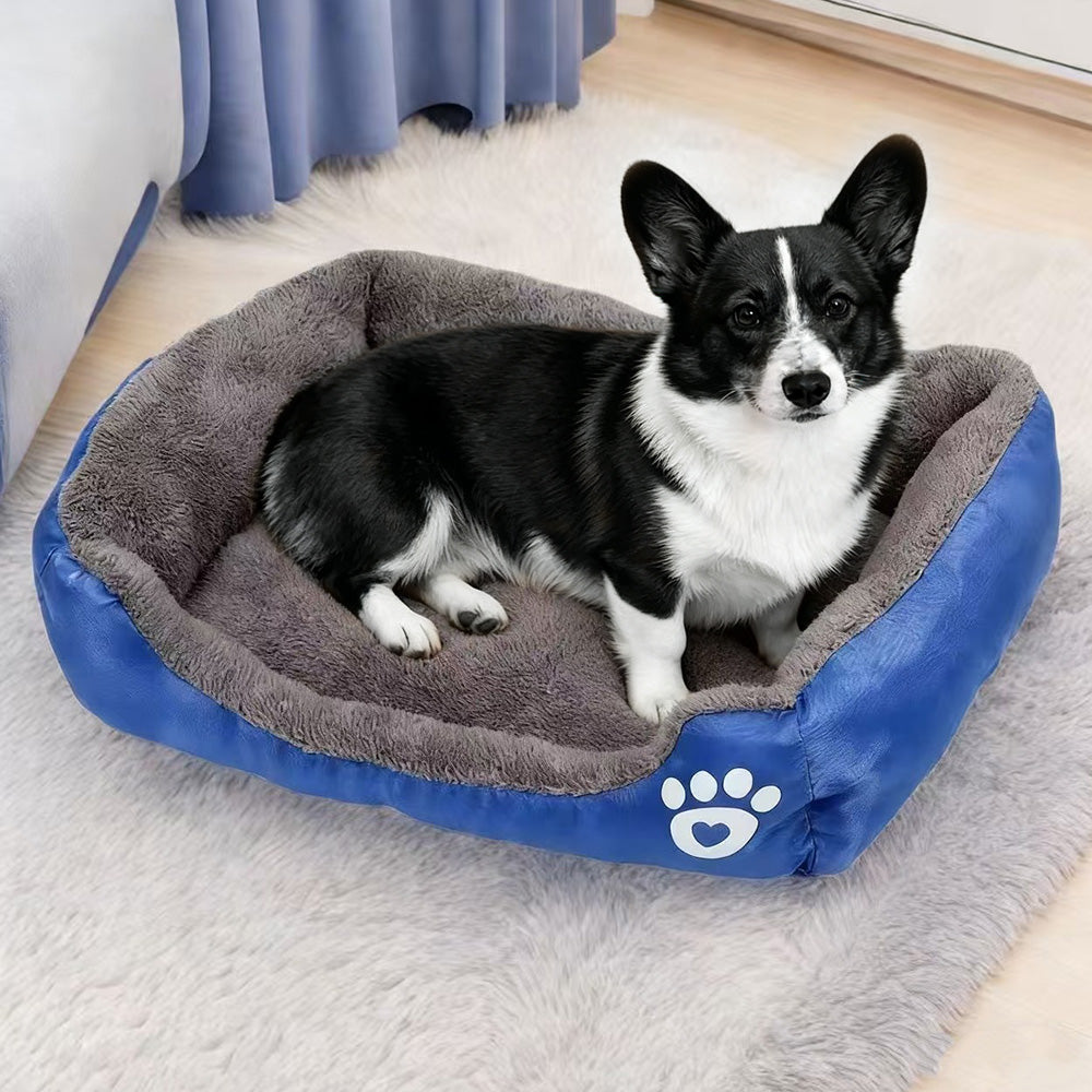 Soft Winter Semi-Enclosed Pet Bed Mat with Raised Edges-Royal Blue