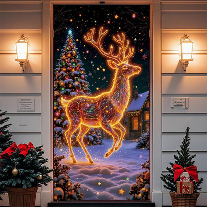 90x180cm 2D UV Reactive Christmas Glow Door Curtain - Deer