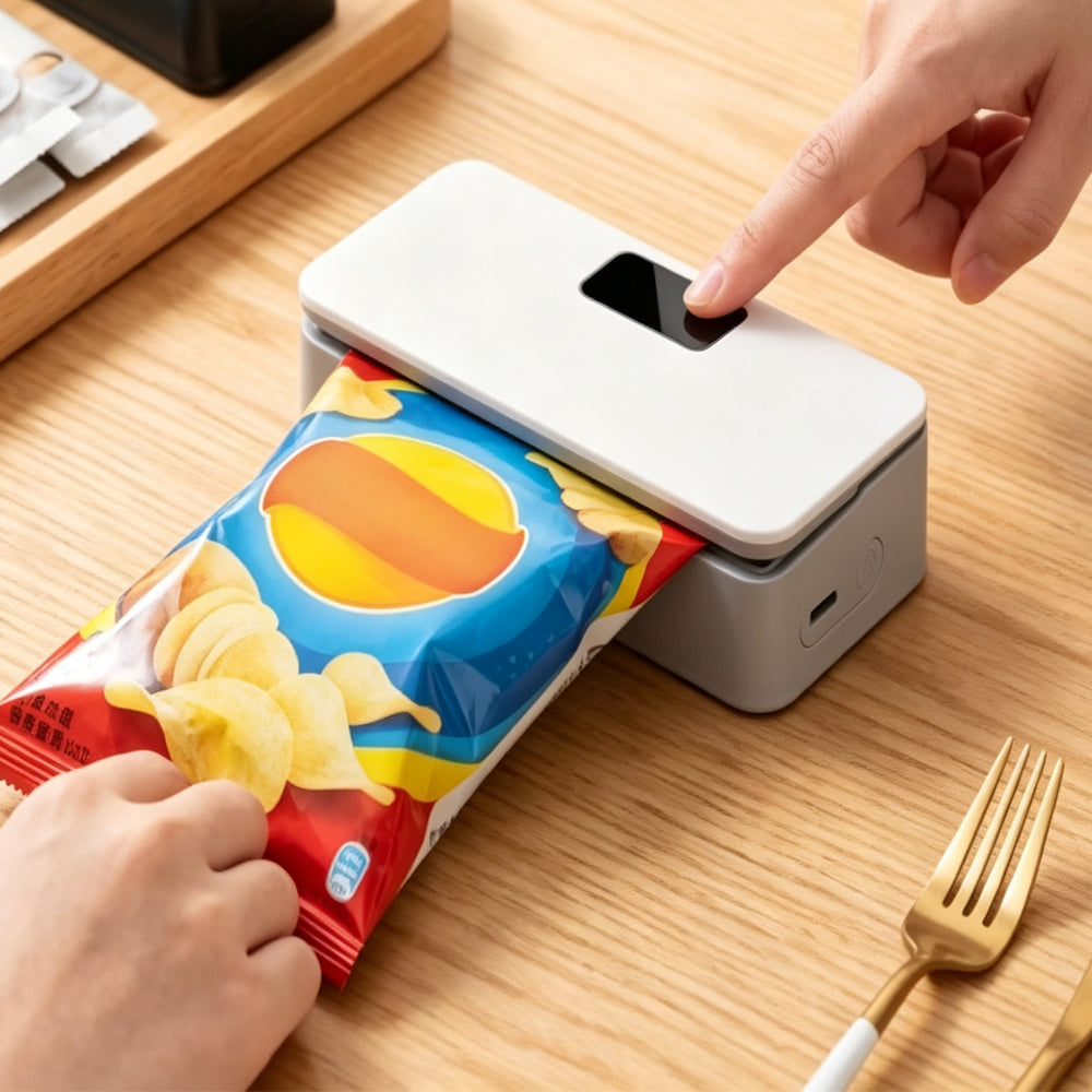 6 Level Bag Sealer with Cutter and LED Display Heat Sealer - White
