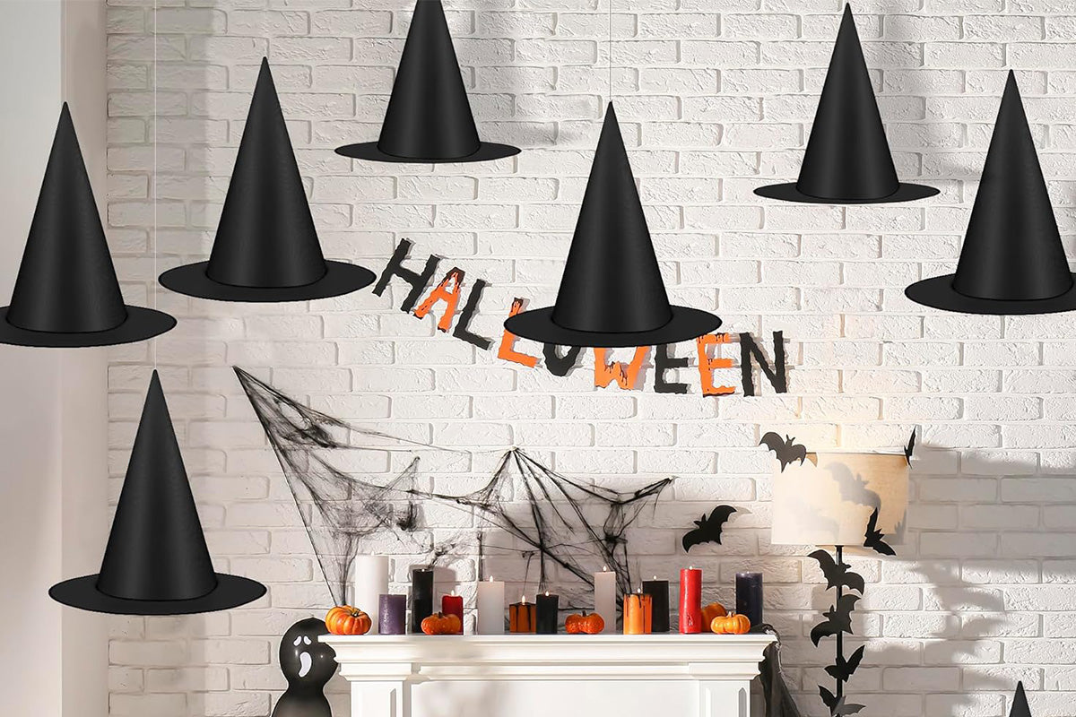 12 Pcs Halloween Witch Hats Costume Accessories Wizard Hats with Nylon Rope for Indoor Outdoor Decorations