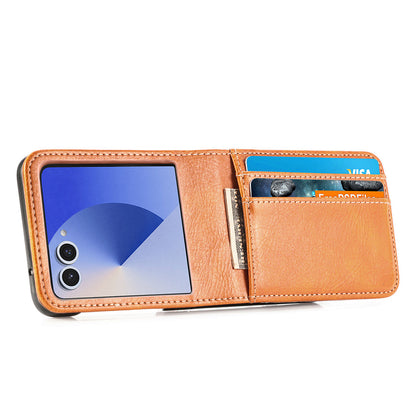 PU Wallet Card Holder Case for Samsung Galaxy Z Flip 6 7 8 with Stand - Brown