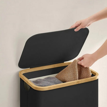 100L Laundry Basket with Lid Clothes Hampers for Laundry with Bamboo Handles Removable Bag-Black