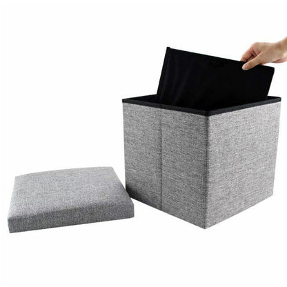 Foldable Storage Ottoman Shoe Bench with Thick Foam Lid - Grey