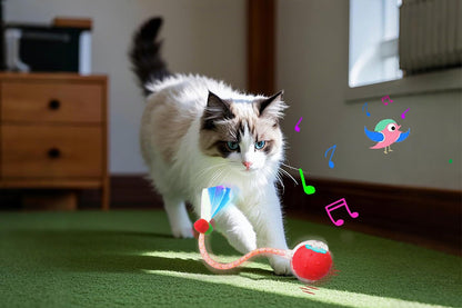 Interactive Cat Toys Ball for Indoor Cats Moving Cat Ball with Elastic Tail -Red