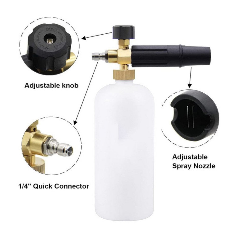1L Foam Cannon with 1/4 Inch Quick Connector with 5 Pressure Washer Nozzle Tips