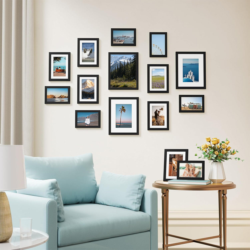 15 Piece Picture Frame Set Multi-size Collage Photo Frames for Wall or Tabletop Display-Black
