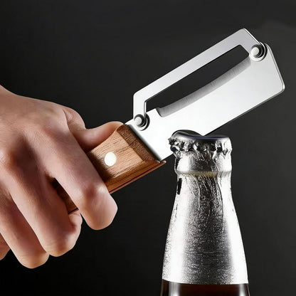 2-in-1 Vegetable Peeler with Wooden Handle Bottle Opener Stainless Steel Blade