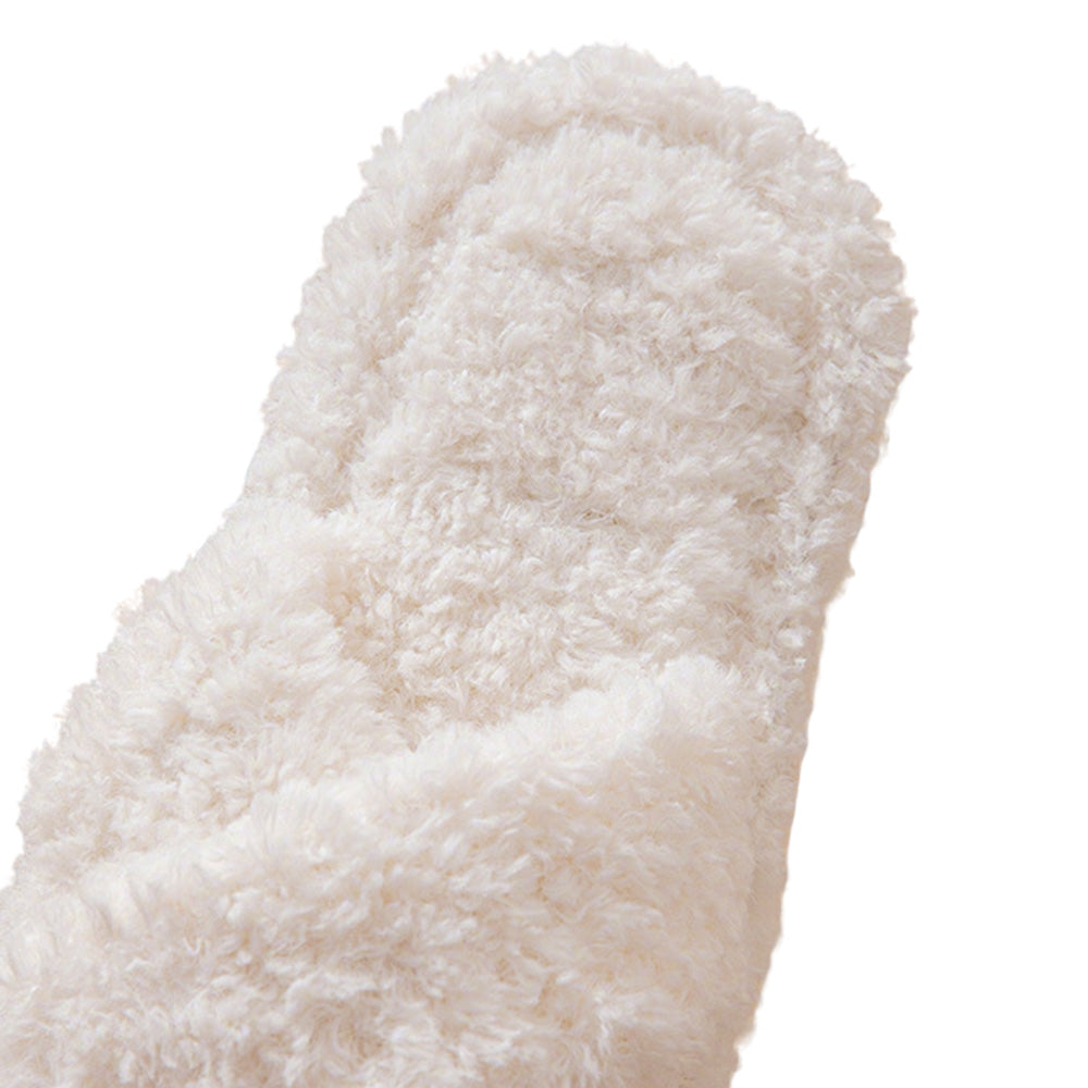 Women Fuzzy Cross Band Slippers Plush Indoor House Shoes Non Slip-White