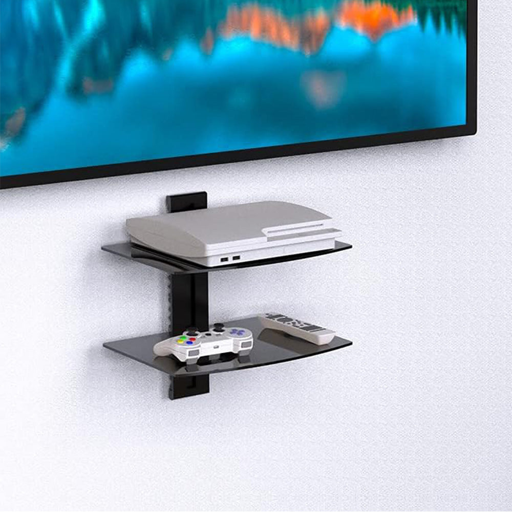 Two-Tier Tempered Glass Floating TV Media Shelf