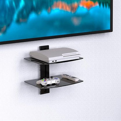 Two-Tier Tempered Glass Floating TV Media Shelf