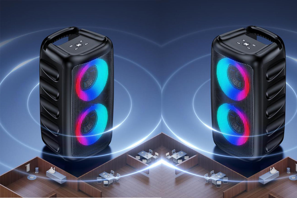 Bluetooth Speaker with Wired Microphone Portable Party TWS Speaker with Lights