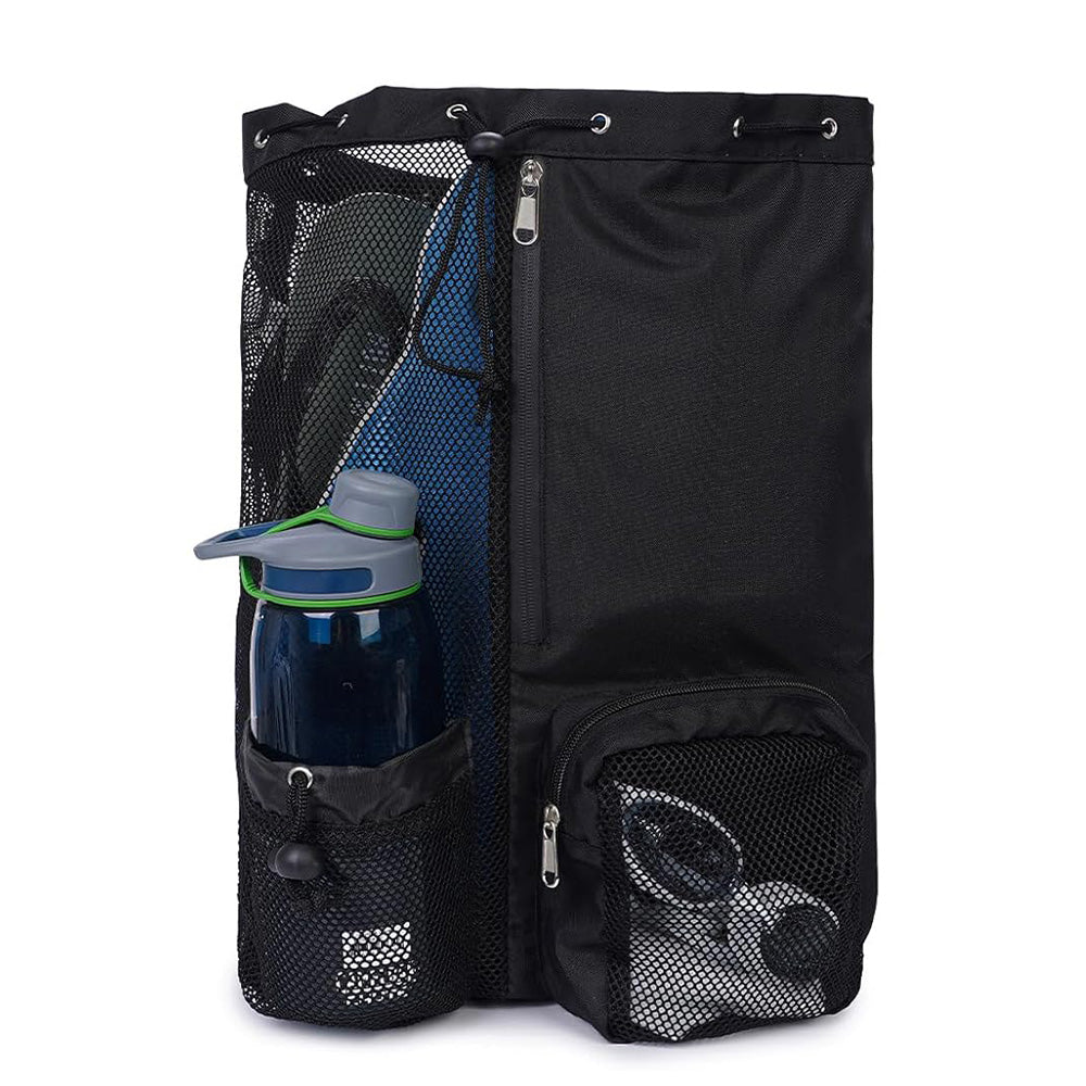 Drawstring Swim Bag Mesh Backpack with Wet Pocket for Swimming  Gym Workout Black