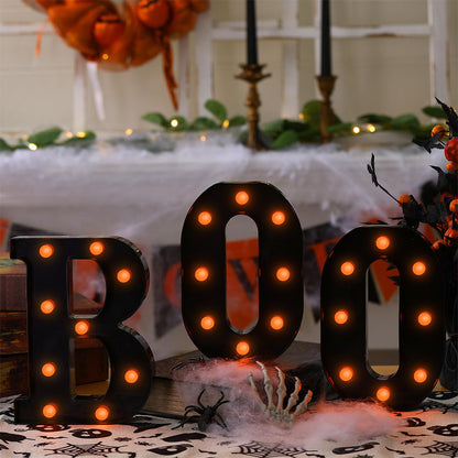 3 Piece BOO Orange Light Up Halloween Decorative Sign for Parties