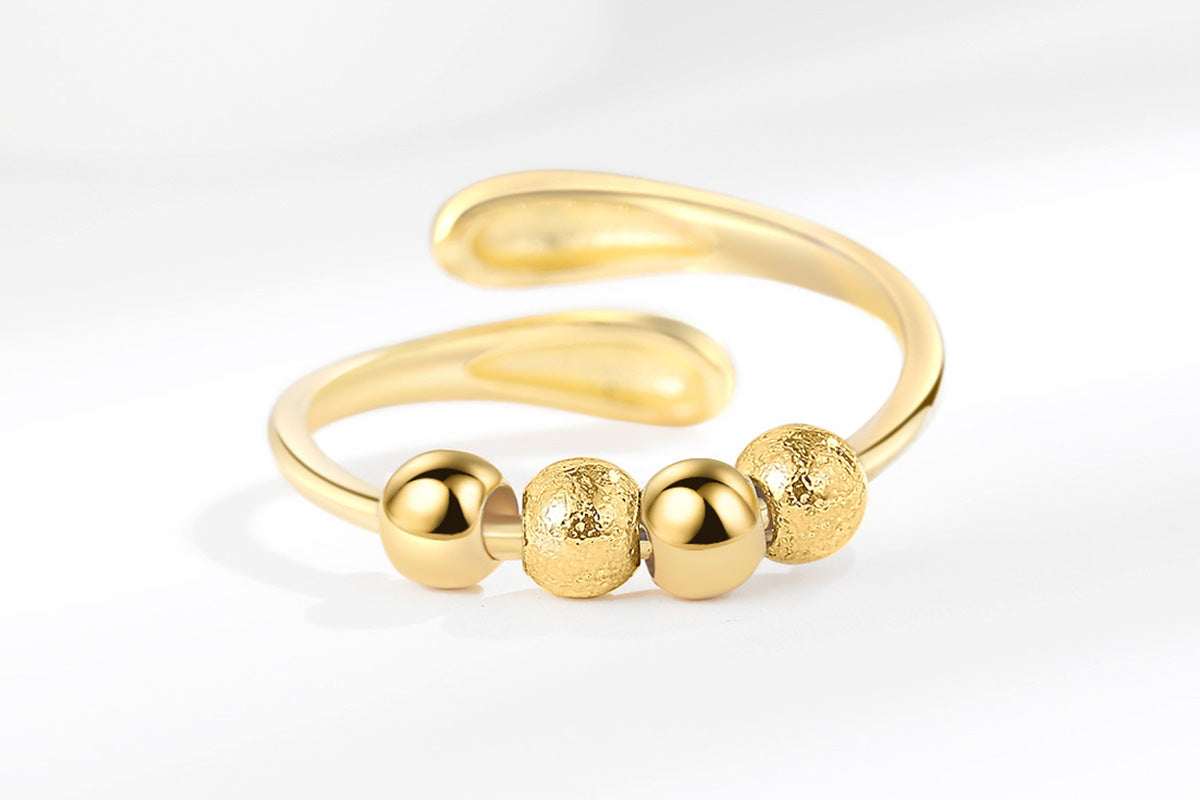 Anxiety Ring for Women Adjustable Fidget Spinner Ring with Beads -Gold