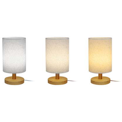 USB Powered Small Bedside Night Light Minimalist Table Lamp with Round Fabric Shade for Bedroom College Dorm White
