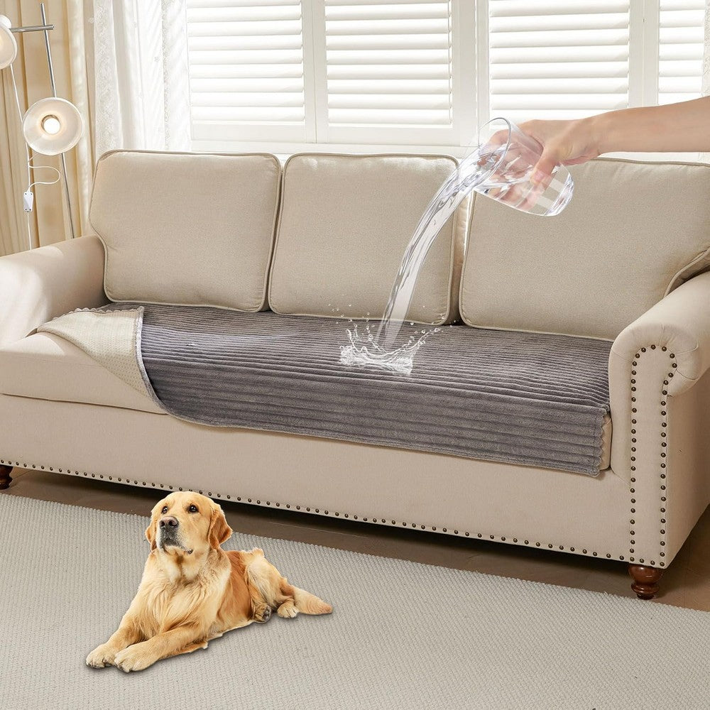 Waterproof Couch Cover for Dogs Washable Faux Fur Pet Couch Covers for Sofa-Light Grey