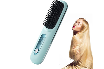 2Pcs USB Cordless Mini Hair Straightener Brush Anti Scald Comb
