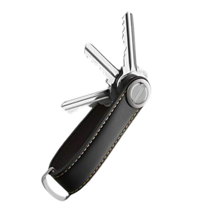 Leather Smart Key Holder Folding Key Organizer Clip Compact Keychain -Black