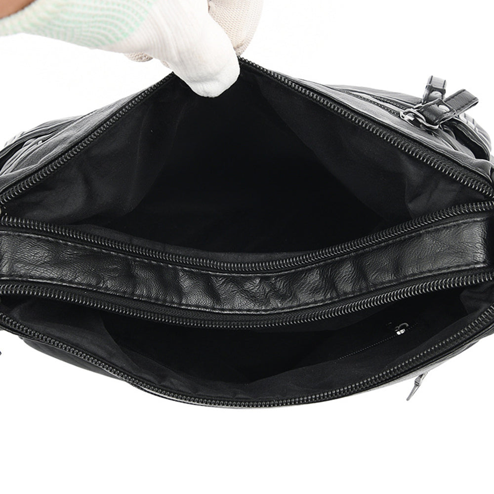 Two-Layer PU Leather Crossbody Bag for Women-Black