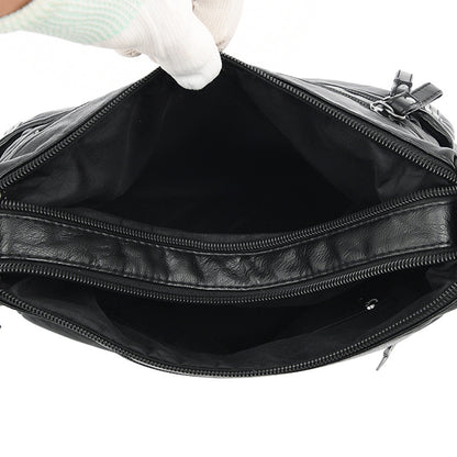 Two-Layer PU Leather Crossbody Bag for Women-Black