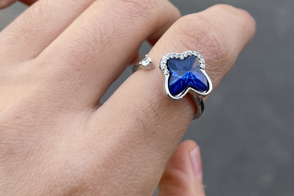 Anxiety Worry Fidget Spinner Ring Meditation Spinner Ring Adjustable Opening-Blue Butterfly