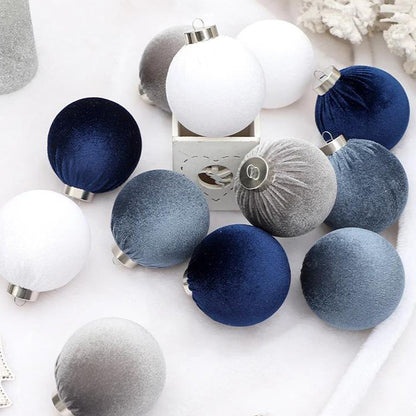 15Pcs Set Christmas Tree Ornaments 6cm Velvet Balls Xmas Decorations Blue