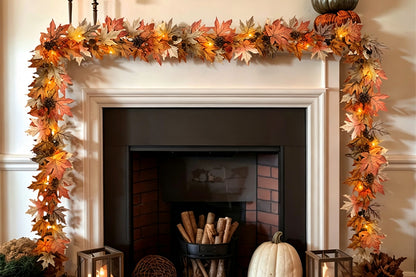 Lighted Thanksgiving Pumpkin Vine Garland Door Hanging Decoration