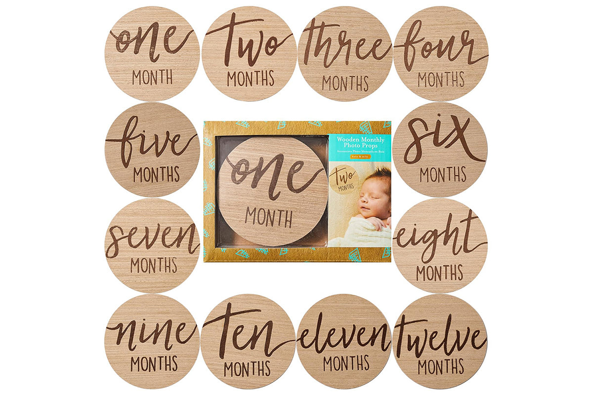 12Pcs 10CM Wooden Milestone Cards For Kids Announcement And Milestone