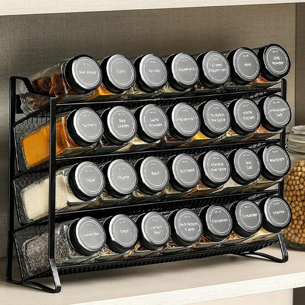 4 Tier Carbon Steel Spice Rack with Optional 28 Jars Labels
