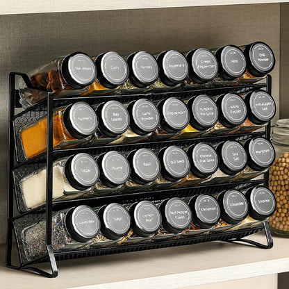 4 Tier Carbon Steel Spice Rack with Optional 28 Jars Labels