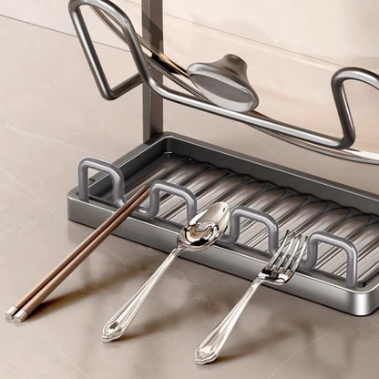 Pot Lid Storage Rack Carbon Steel Holder with Drip Tray Organizer-Grey