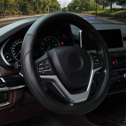37-38cm Microfiber Leather Steering Wheel Cover-Black