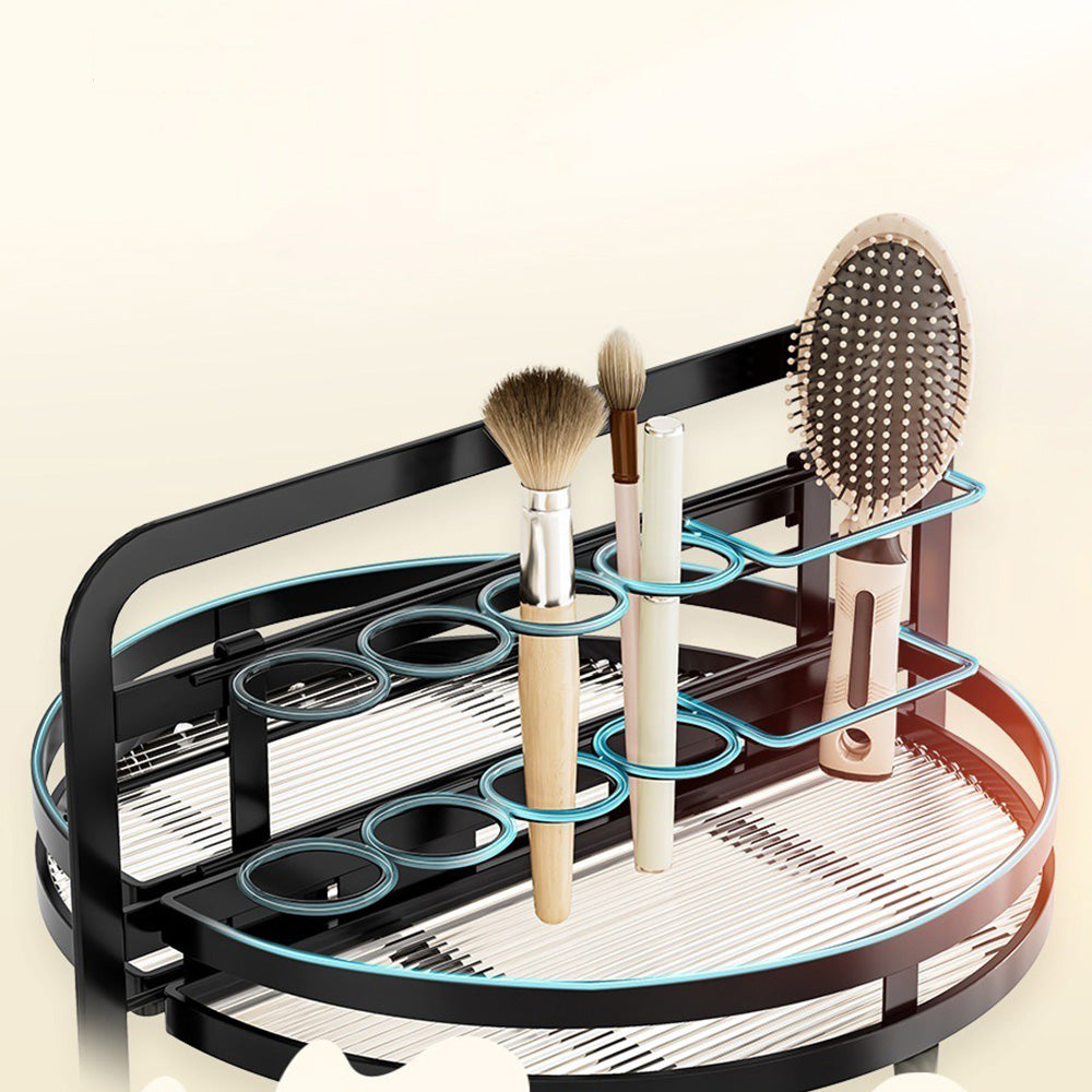 Rotating Makeup Organizer Double Layer with Brush Holder for Skincare Perfume-Black