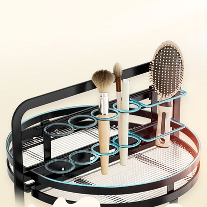 Rotating Makeup Organizer Double Layer with Brush Holder for Skincare Perfume-Black
