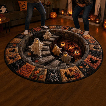 3D Round Non Slip Soft Halloween Rug - Orange Pumpkin
