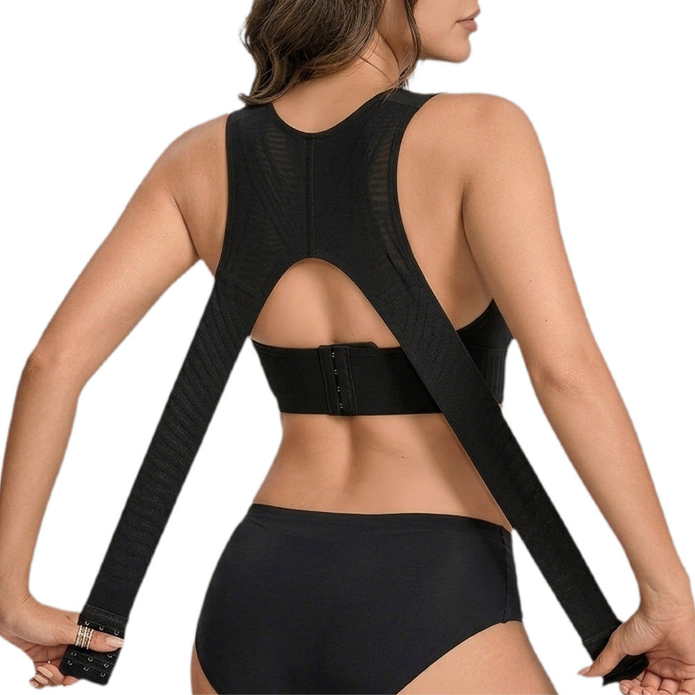 Wireless Front Closure Seamless Full Coverage Cross Back Bra - Black