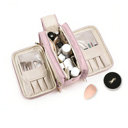 Large Capacity Travel Makeup Bag Portable Cosmetic Organizer Storage Toiletry Bags-Pink