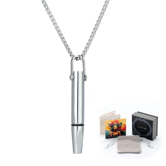 Mindfulness Breathing Necklace Stress Relief Pendant Stainless Steel Anxiety Breathe Necklace Silver
