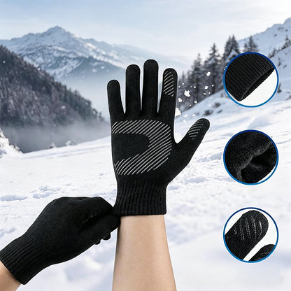 Winter Gloves Touch Screen Knitted Gloves Thermal Warm Gloves for Driving-Black