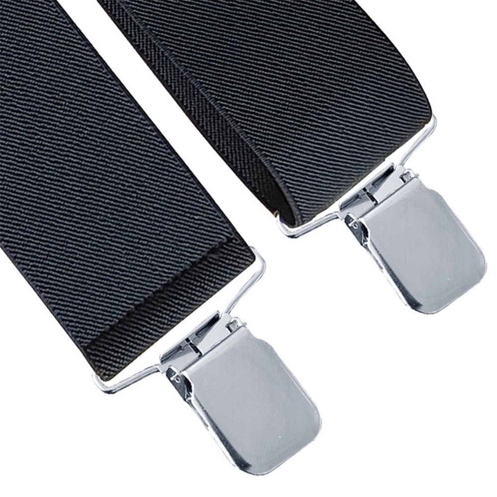 Mens X Back Elastic Suspenders with 4 Metal Clips - Black