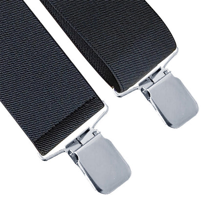 Mens X Back Elastic Suspenders with 4 Metal Clips - Black
