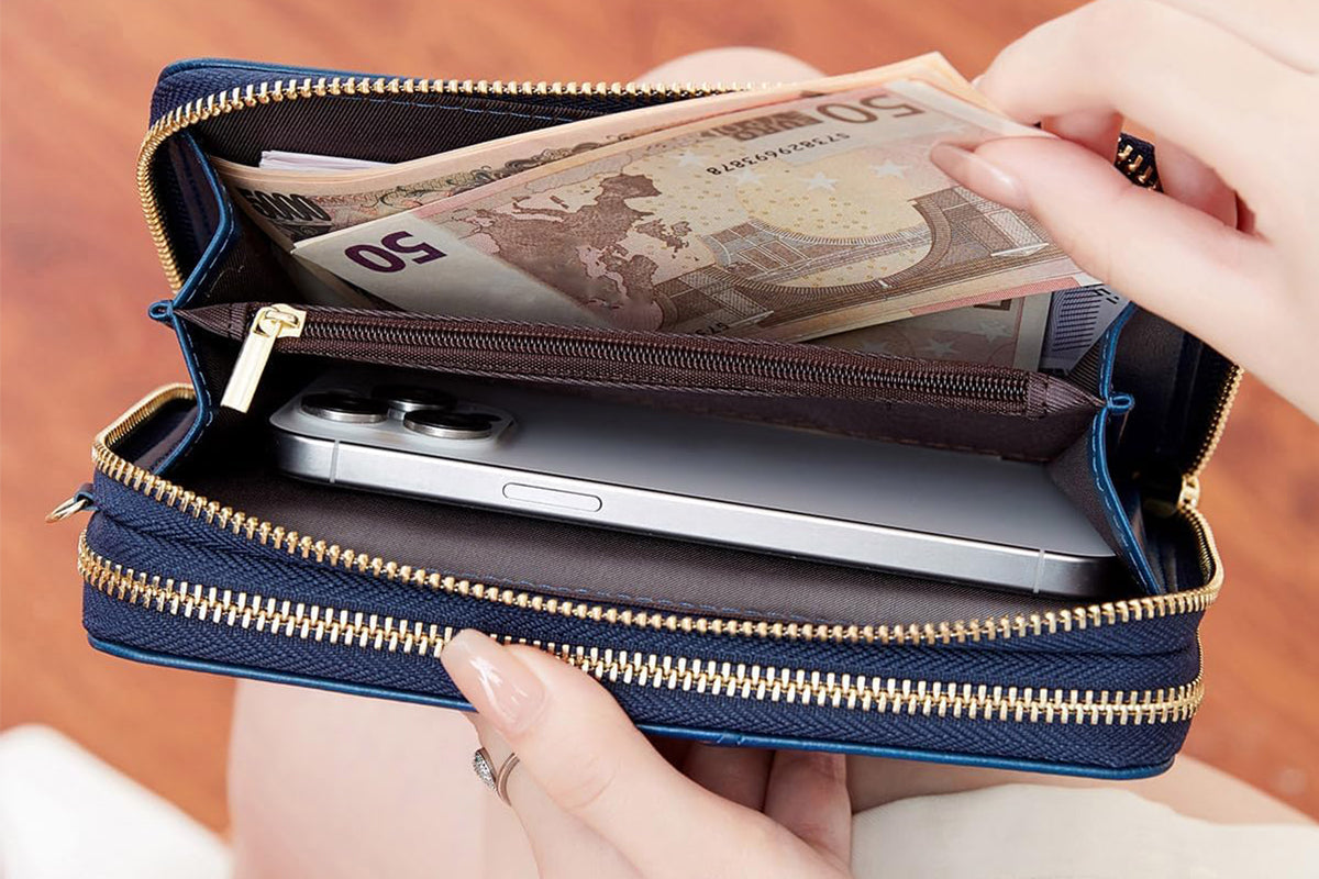 RFID Blocking Passport Wallet PU Document Organizer with Wristlet for Women -Blue