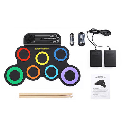 Electric Drum Set Kids Drum Pad and Sticks Portable Roll Up Drums Practice Pad