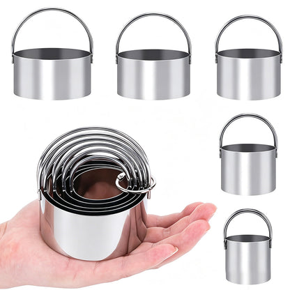 10 Pieces Stainless Steel Round Cookie Cutters with Handle Cake Baking Dough Tools