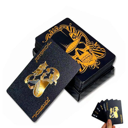 2Pcs Waterproof Playing Cards PVC Plastic Poker Deck Black & Gold Skull Design