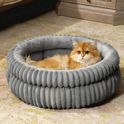 Donut Plush Pet Dog Cat Bed Fluffy Soft Warm Nest for Indoor Cats Small Dogs-Dark Grey