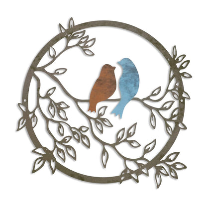 Bird on Tree Branch Metal Silhouette Wall Art -Colorful