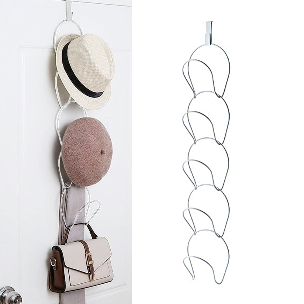 Adjustable 5-Hook Hanging Wig Hat Racks Over The Door Baseball Caps Holder Organizer White